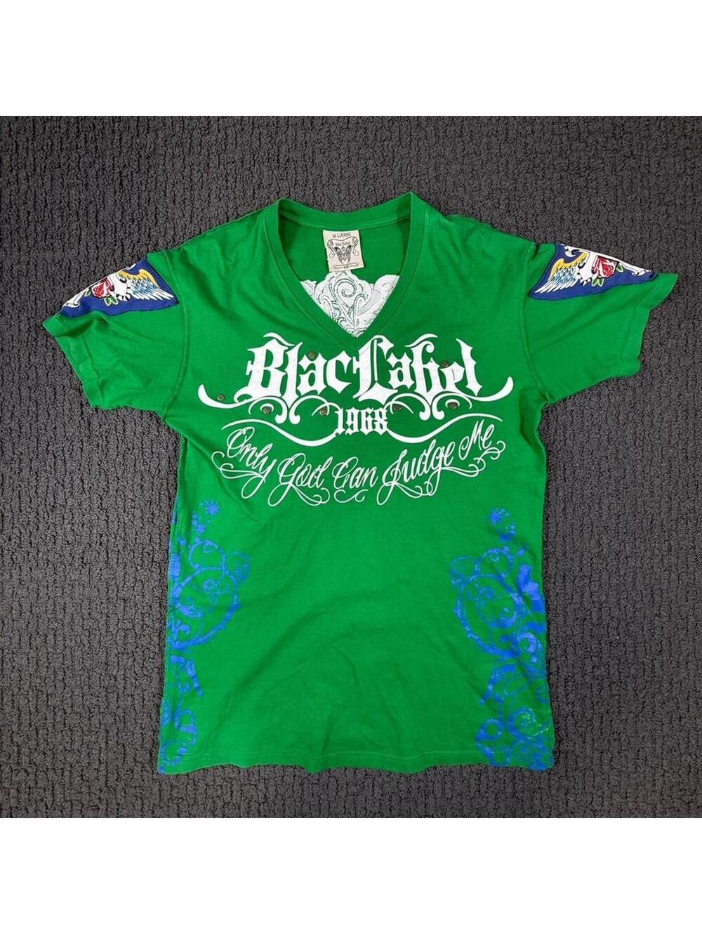BlacLabel CRAZY Y2K Angel Fall From  Grace Green White T Shirt XL